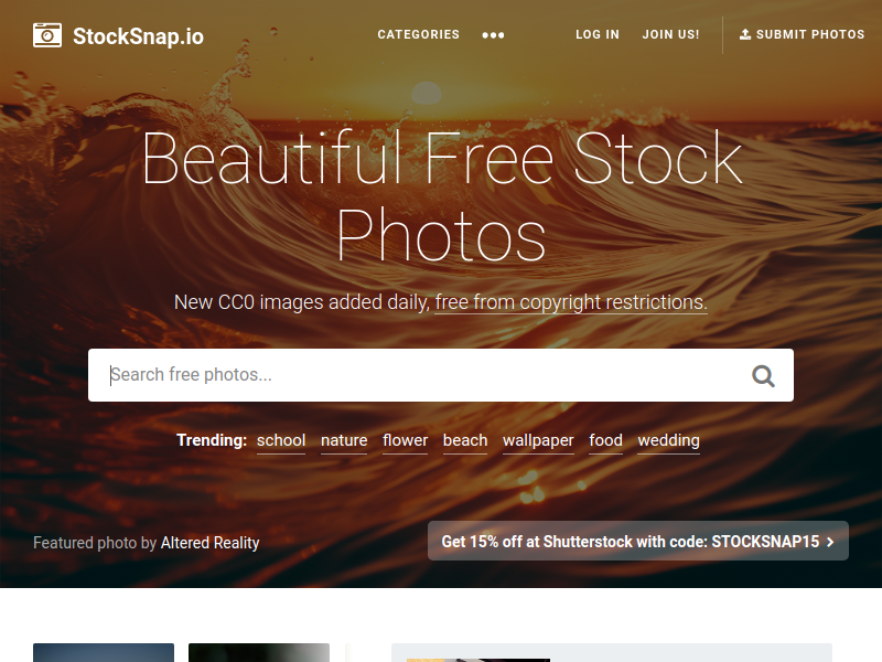 StockSnap.io trending free stock photos page