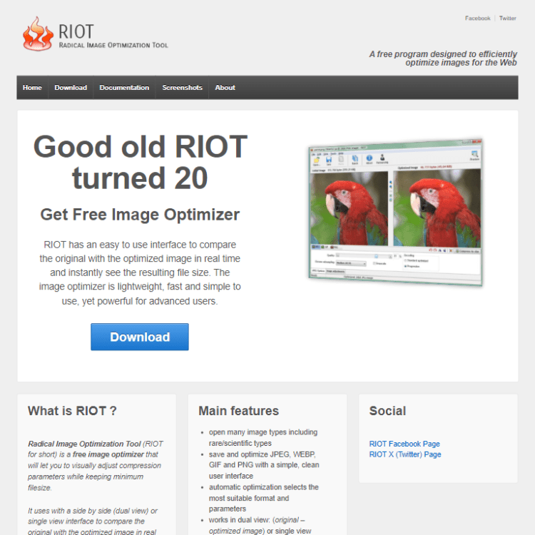 RIOT image optimization software to compress large images for web use with quality retention