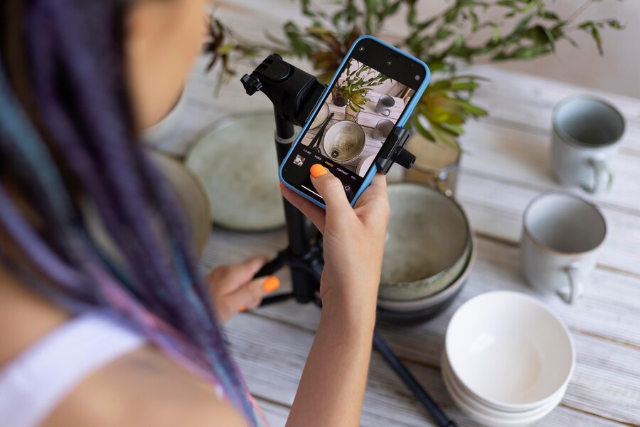 woman taking photos ceramic kitchenware 23 2149060833